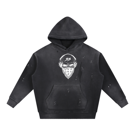 Vintage Washed Frayed Fleece Hoodie