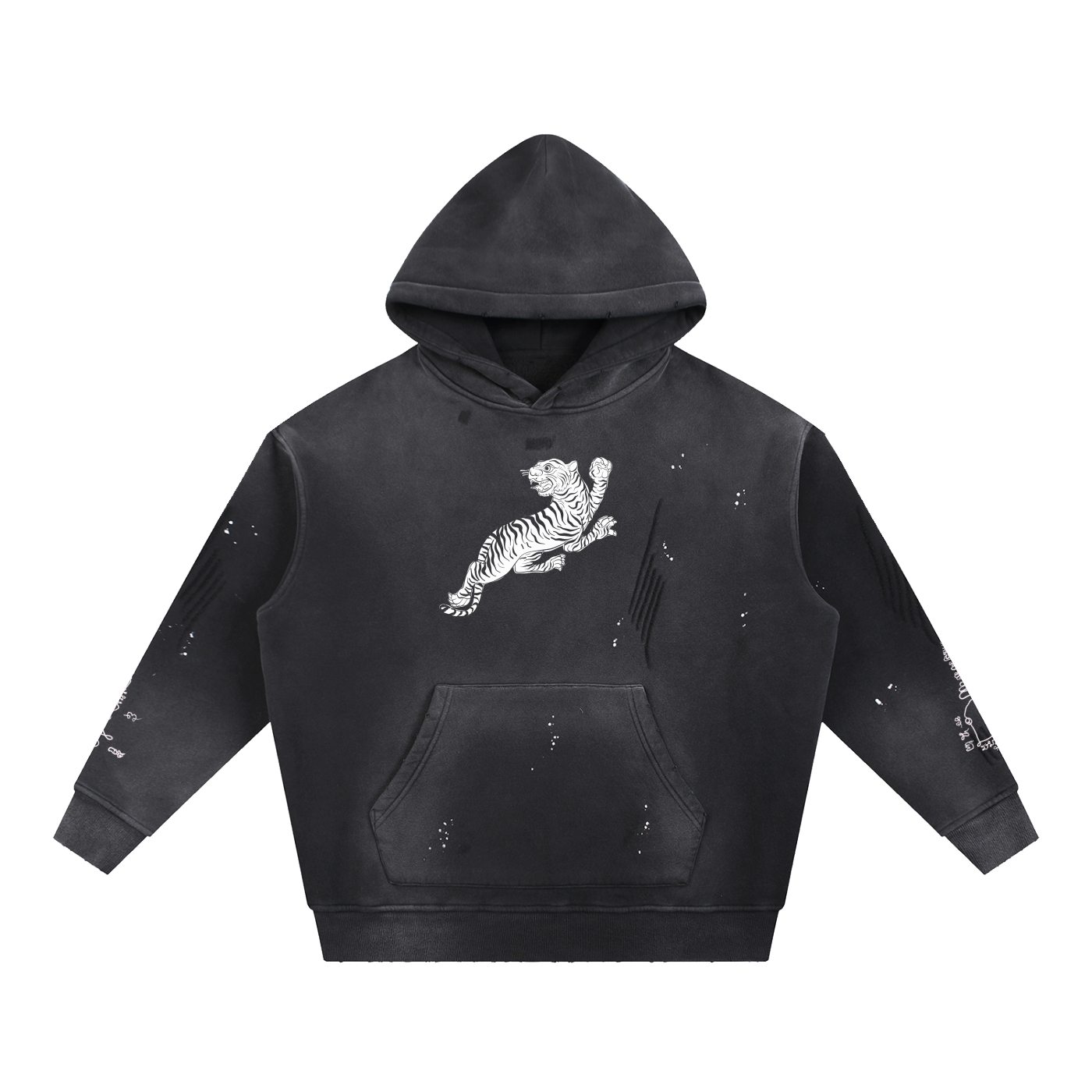 Vintage Washed Frayed Fleece Hoodie